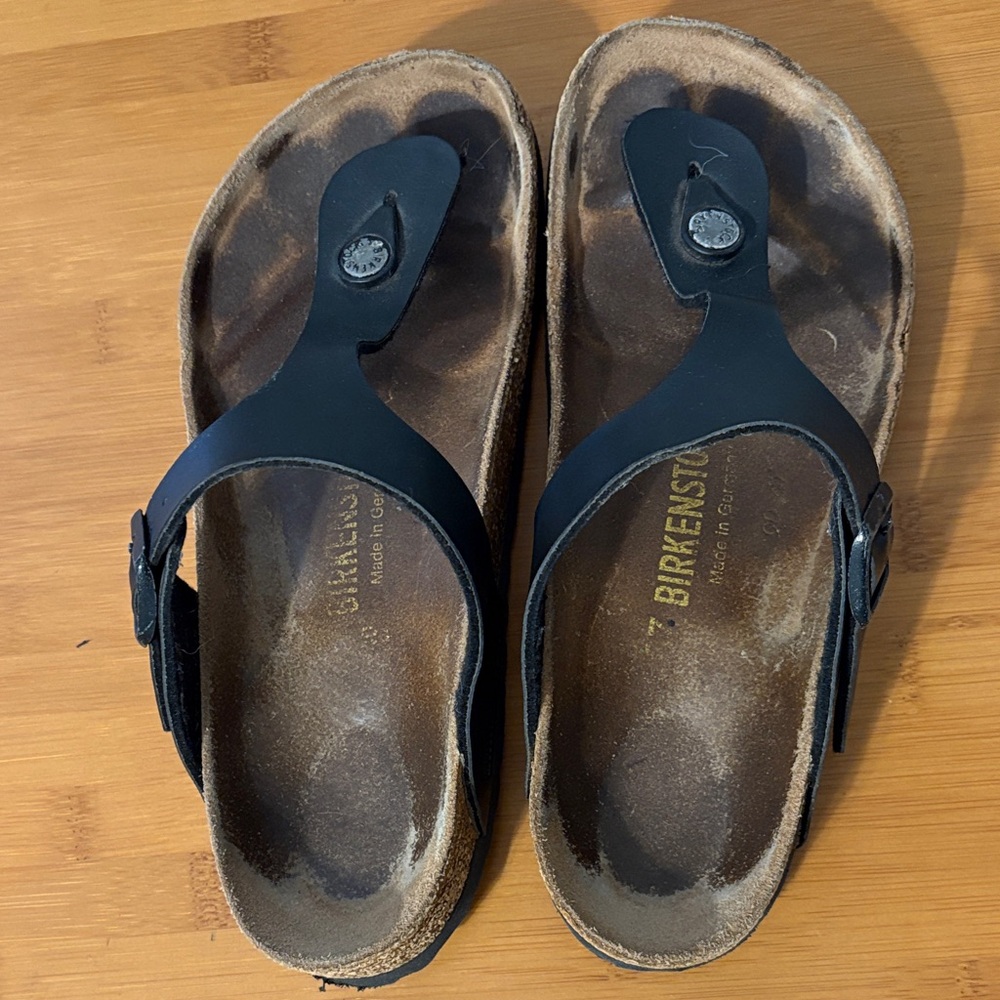 Birkenstock Black and Brown Thong Sandals size 37